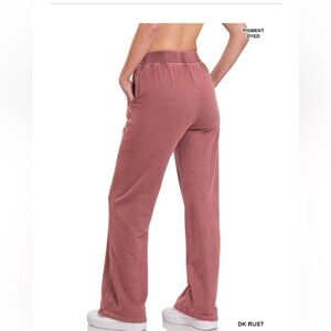 Zenana dark rust PIGMENT DYE LOUNGE PANTS WITH POCKETS